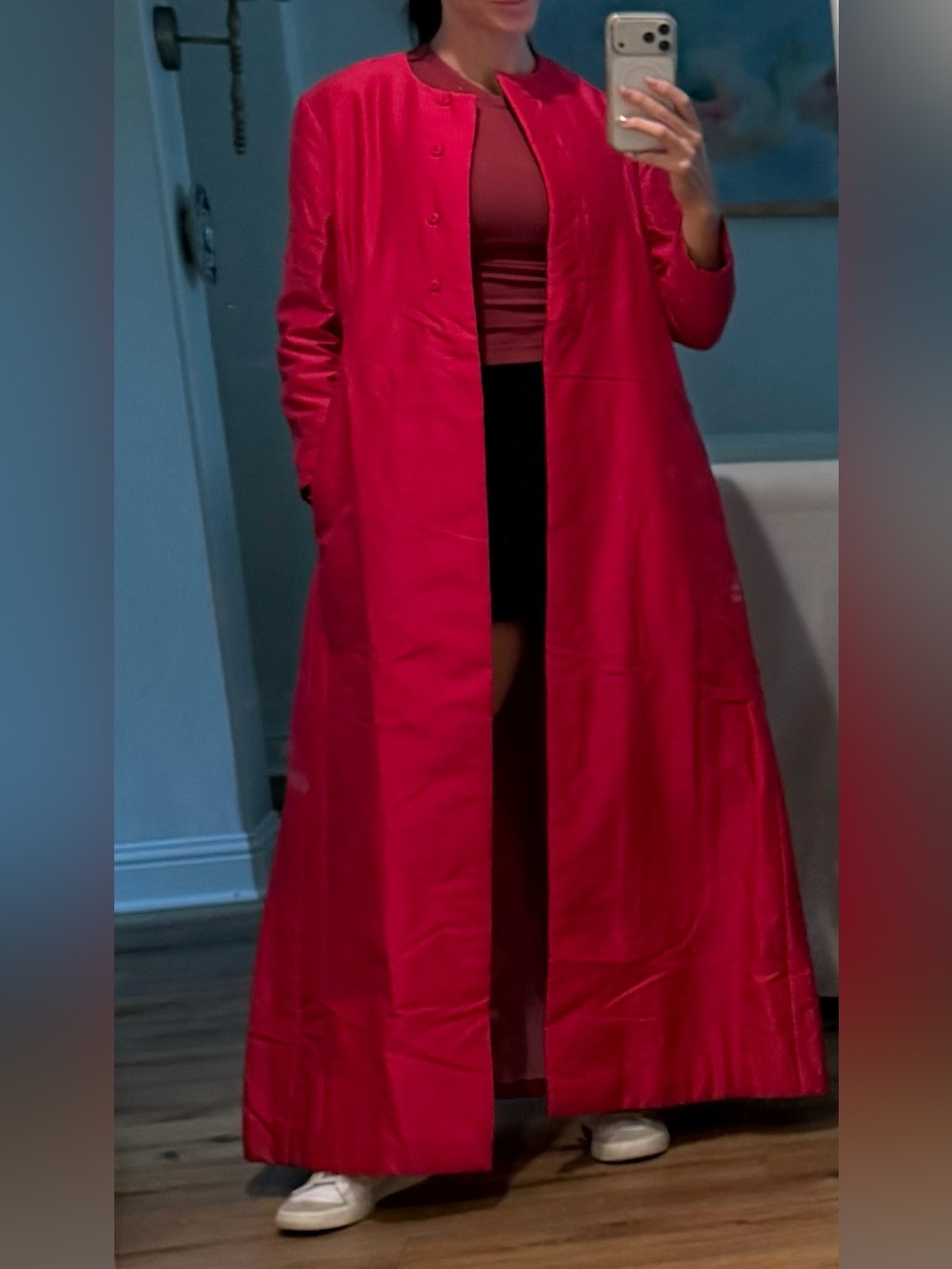 Pink vintage handmade floor length coat 21 Ptp back 54 length